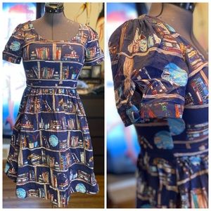ModCloth “What’s the Scoop” Navy book print dress